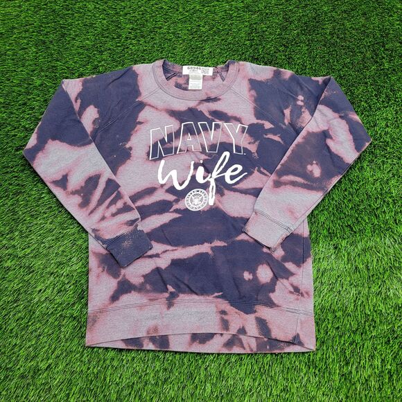 Navy Wife Sweatshirt Womens Medium 20x25 Bleached - Picture 1 of 12